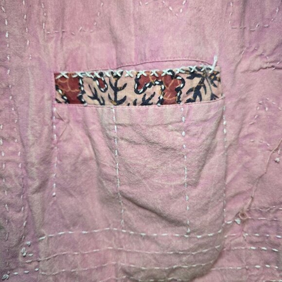 Vtg 70s Reversible Indian Cotton Toggle Jacket/Coat with Leaf Print - Picture 9 of 10